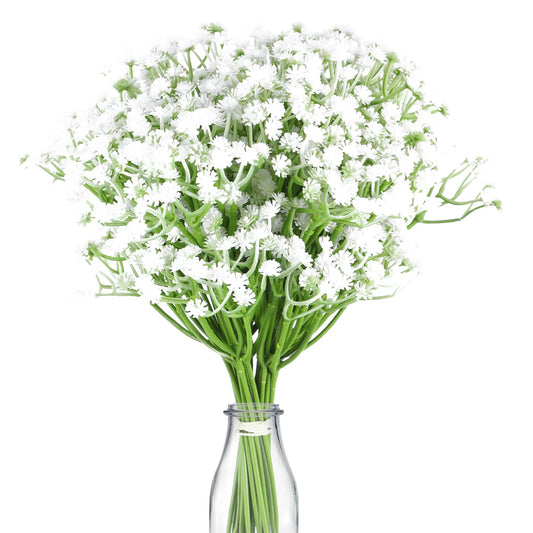 COMNICO Babys Breath Artificial Flowers,10Pcs White Long Stem Baby Breath Flowers Artificial Bulk Real Touch Fake Babys Breath Gypsophila Bouquet for Wedding Floral Arrangement Party Decor