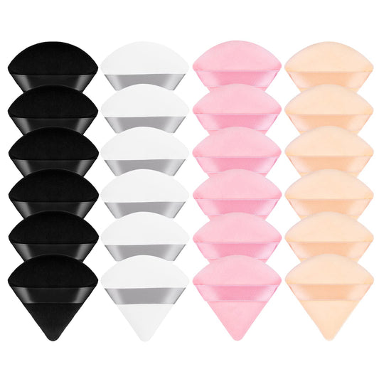Sibba 24Pcs Triangle Powder Puffs Face Cosmetic Powder Puff Washable Reusable Soft Velour Powder Sponge Makeup Foundation Blender for Face Body Loose Powder Wet Dry Makeup Tool (Multicolor)