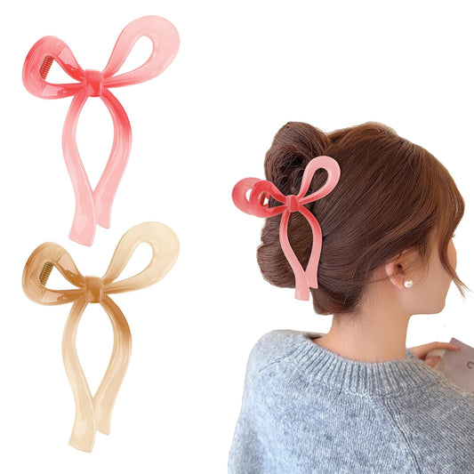 COMNICO 2Pcs Bow Hair Claw Clips Coquette Bows for Hair Stylish Large Hair Clips for Thick and Thin Hair Hair Accessories for Women and Girls