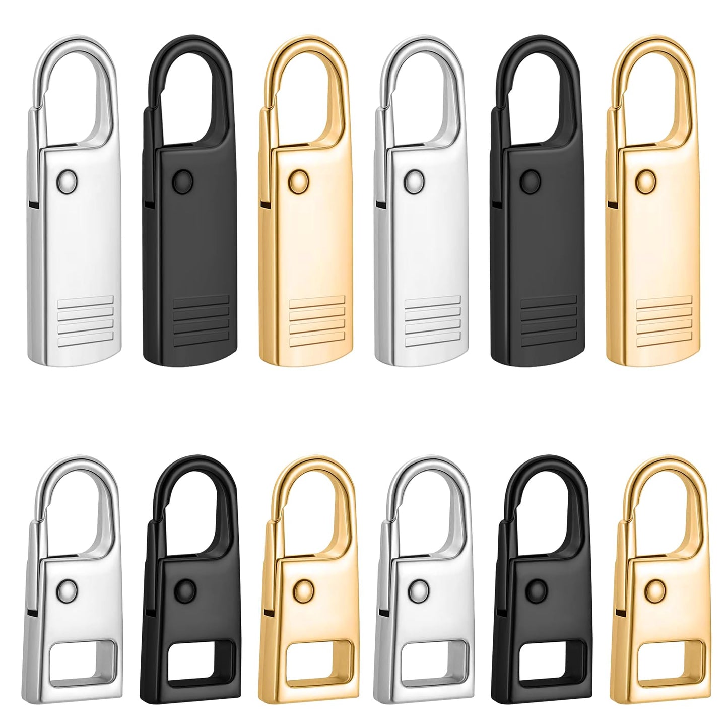 Wanmu 12Pcs Zipper Pull Replacement, Heavy Duty Detachable Zipper Pulls Repair Kit, Zipper Lock Fixer Accessories for Luggage Backpack Jacket Suitcases Easy to Use Larger Stronger