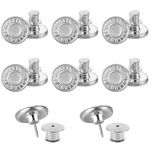 Sibba Pants Button 8 Pcs Adjustable Jeans Buttons Pins Reusable Metal Pants Tightener Repair Kit Sewing Notions No Sew Clips Supplies Instant Metal Buttons for Cloths Loose Jeans