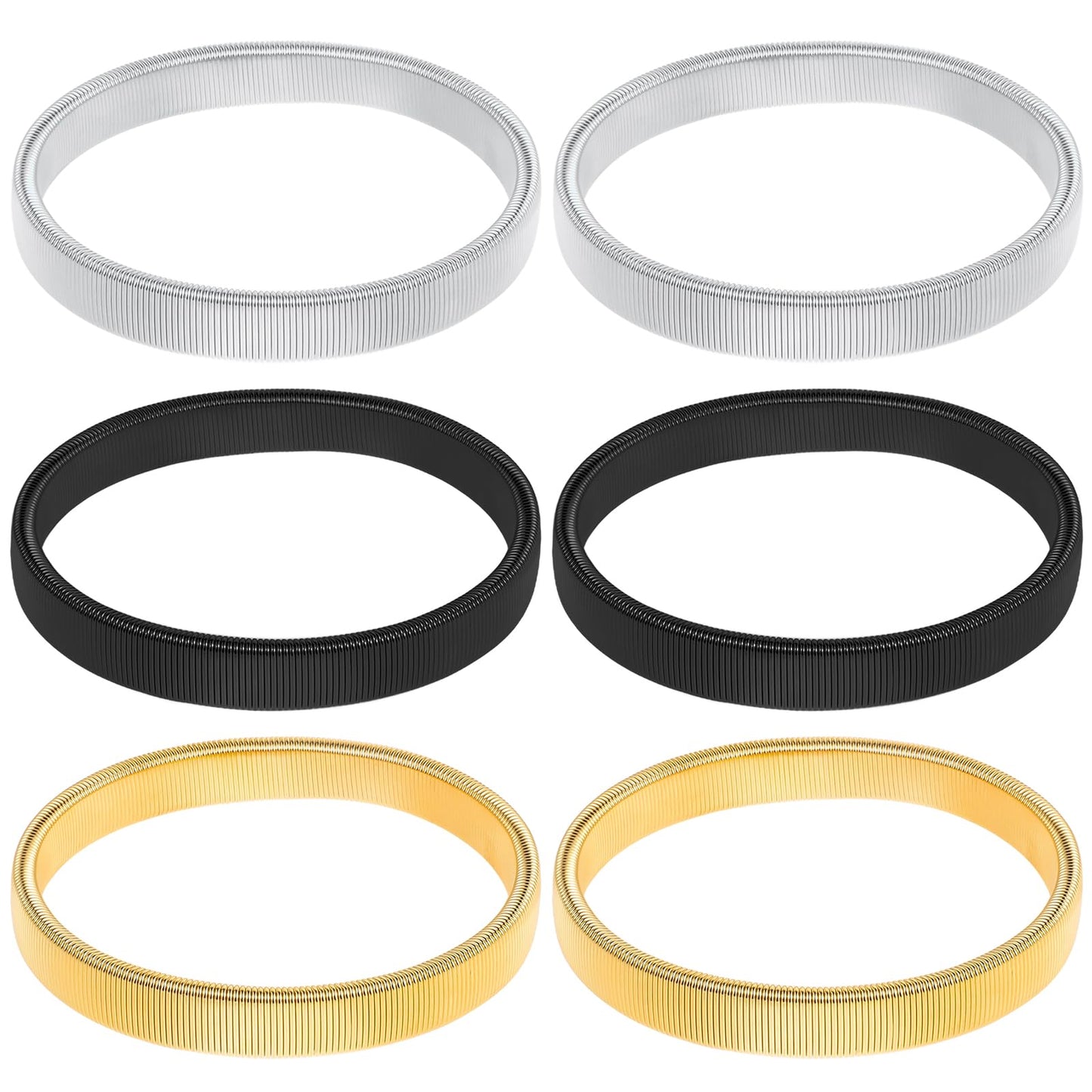 COMNICO Sleeve Garters, 6 Pcs Anti-Slip Stretchy Metal Armbands Arm Elastic Shirt Sleeve Holders Gold Silver Black Elastic Band Adjustable Long Sleeves for Men and Women
