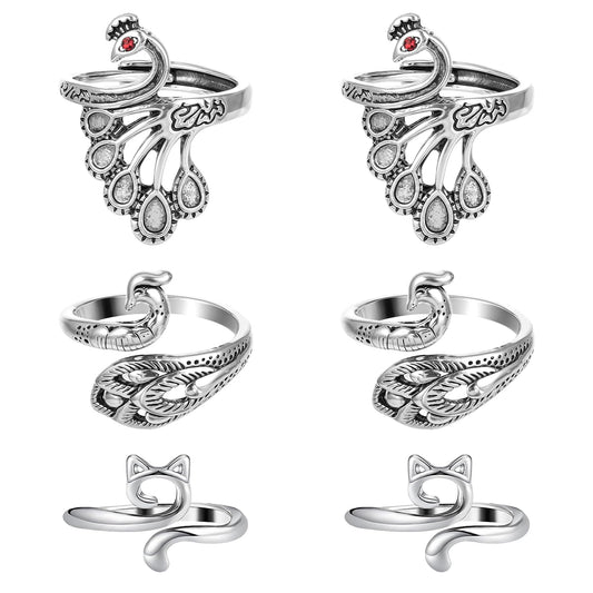 6pc Adjustable Crochet Yarn Tension Rings Knitting Crochet Loop Ring for Finger Metal Open Yarn Guide Crochet Ring Faster Knitting Cat Thimbles for Women Mother Grandma Crochet Gifts
