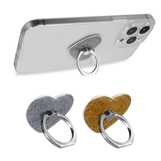Sibba Cellphone Mobile Phone Grip Accessories 2 PCS Kickstand Cute Mini Telephone Back Base Hands Finger Rings Hooks Slide Up Mounts Holder Steady Support (Silver golden,Heart shape)