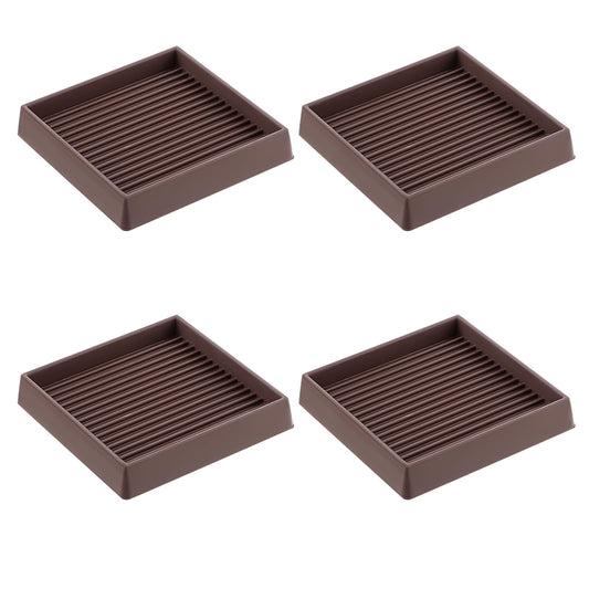 4 Pcs Rubber Caster Cups, 2x2 Square Rubber Anti Skid Caster Cups Furniture Wheel Stoppers, Anti Slide Floor Protector for Bed Couch Table Chair Stoppers - Brown