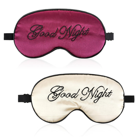 COMNICO 2 Pack Sleep Mask Silk Eye Mask Natural Pure Silk Soft Satin Blindfold with Adjustable Strap Night Eye Sleep Shade Cover for Women Men Travel Sleeping Nap Meditation Blackout (Beige Purple)
