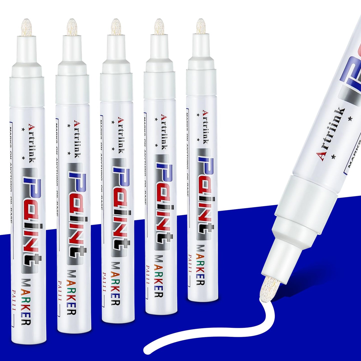Sibba White Permanent Marker Waterproof 6 Pcs Oil Based Paint Pen Permanent Medium Tip Set Daubers for Rocks Wood Metal Fabric Plastic Tire Class Mugs DIY Craft Touch Up