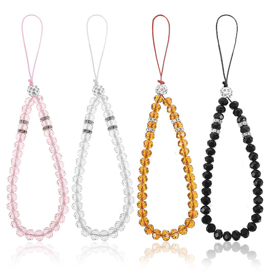 COMNICO 4PCS Beaded Phone Charm Cute Cell Phone Lanyard Camera Wrist Strap Bling Crystal Beads Bracelet Hand Wrist Strap Wristlet for Women