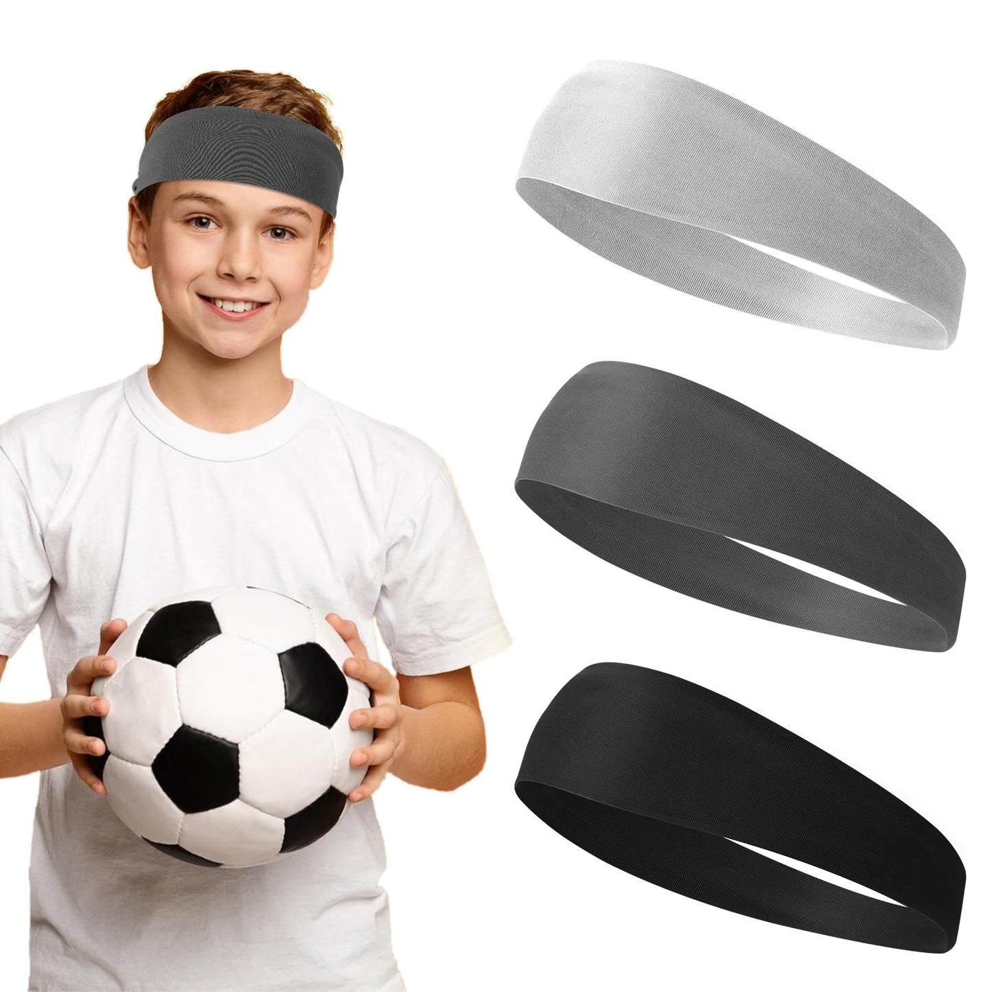 Dimeho 3 Pcs Kids Sports Headbands Boys Girls Athletic Elastic Sweatbands Children Soft Moisture Wicking Hairband Absorbing Sweat Band for Football Basketball Running Tennis