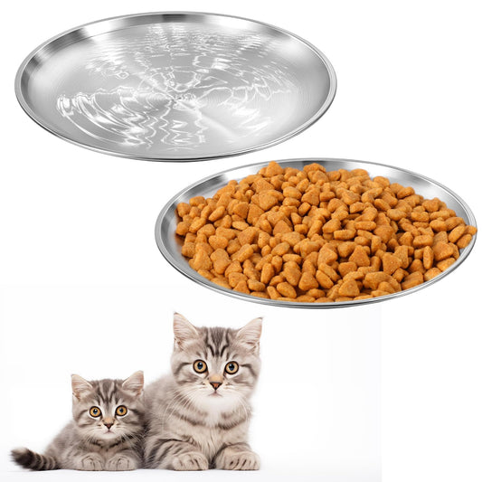 2Pcs 6.7 Inches Stainless Steel Cat Dishes, Shallow Food Bowl for Small Pets, Relief Whisker Fatigue Cat Dishes for Food and Water