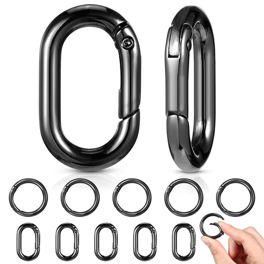 10pcs Oval & Round Carabiner Metal Open Snap Hooks Clip Spring Keyring Buckle Heavy Duty Chain Connector Wallet Chain Link Hardware Accessories for Bag Pet Collar Outdoor Camping Hiking Keychain