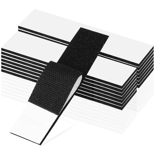 Dimeho 15 Sets Hook and Loop Strips with Adhesive 1x4 inch Strong Back Adhesive Fasten Mounting Tape for Office Home (Black)