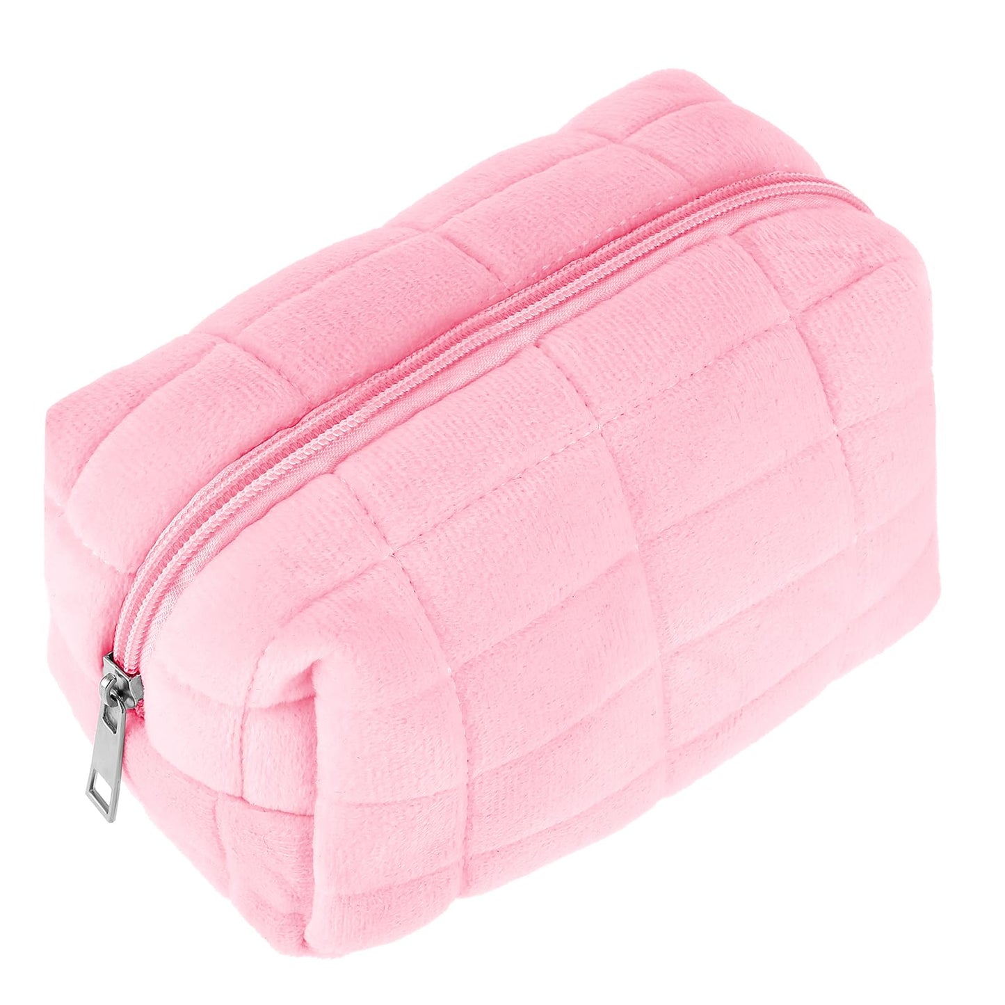 Sibba Makeup Bag Small Zippered Toiletry Organizer Make Up Travel Traveling Cosmetic Storage Case Skincare Cute Fluffy Polyester Purse Brush Set Pouch Daily Essentials Bathroom Display Womens