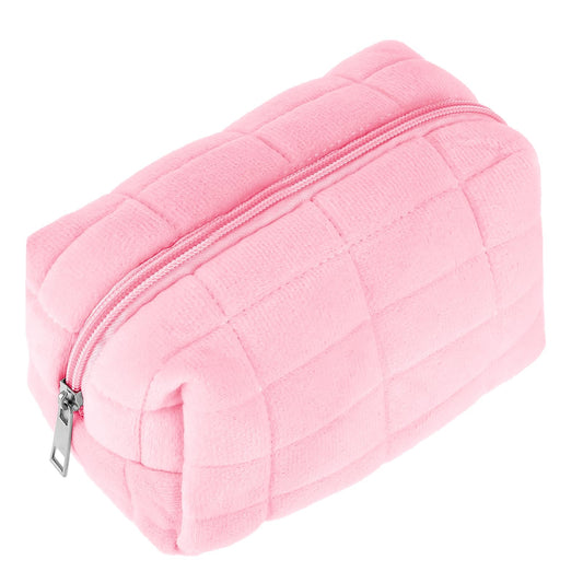 Sibba Makeup Bag Small Zippered Toiletry Organizer Make Up Travel Traveling Cosmetic Storage Case Skincare Cute Fluffy Polyester Purse Brush Set Pouch Daily Essentials Bathroom Display Womens