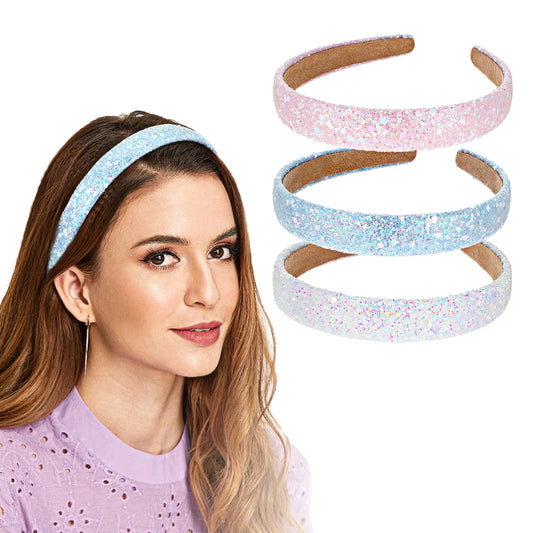Sibba Glitter Headband For Women 3 PCS Bling Gems Hair Bands Dressy Sparkly Sequin Hair Loops Bling Hairband Hairstyle Headpiece Elegant Pretty Formal Party Headdress Girls Jewelry