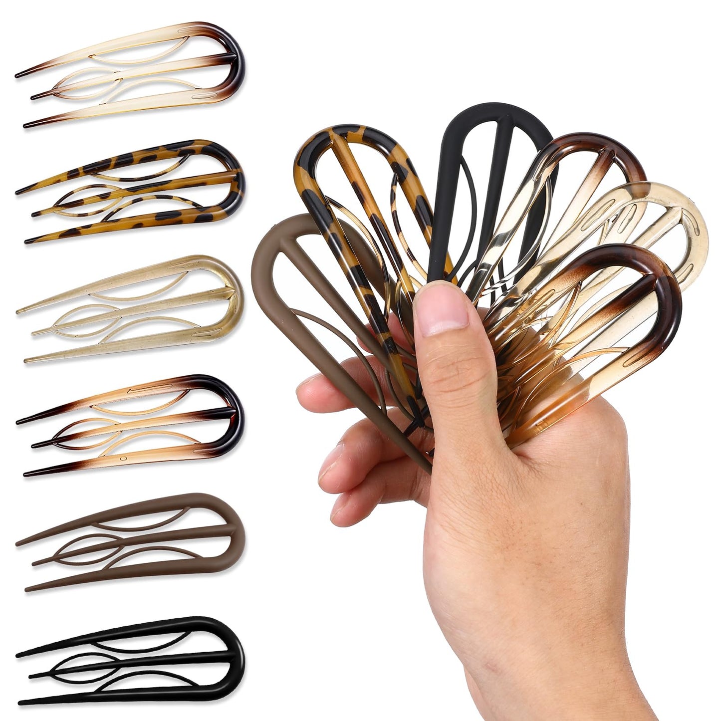 Hecila 6 PCS French Hair Pins for Women Tortoise Shell French Pins Hair Plastic Twist Pin with 3 Inner Teeth Large U-Shaped Hairs Forks Strong Hold Hairpin for hick & Thin Hairs Buns Twists Updos