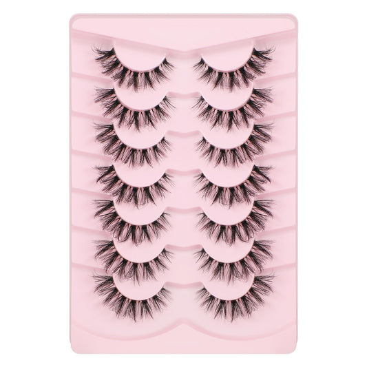 7 Pairs False Lashes 16MM Natural Look Fake Eyelashes Wispy Clear Band Faux Lash Volume Curl Soft Eyelash for Makeup Cosmetic Women Beauty DIY Extense Home
