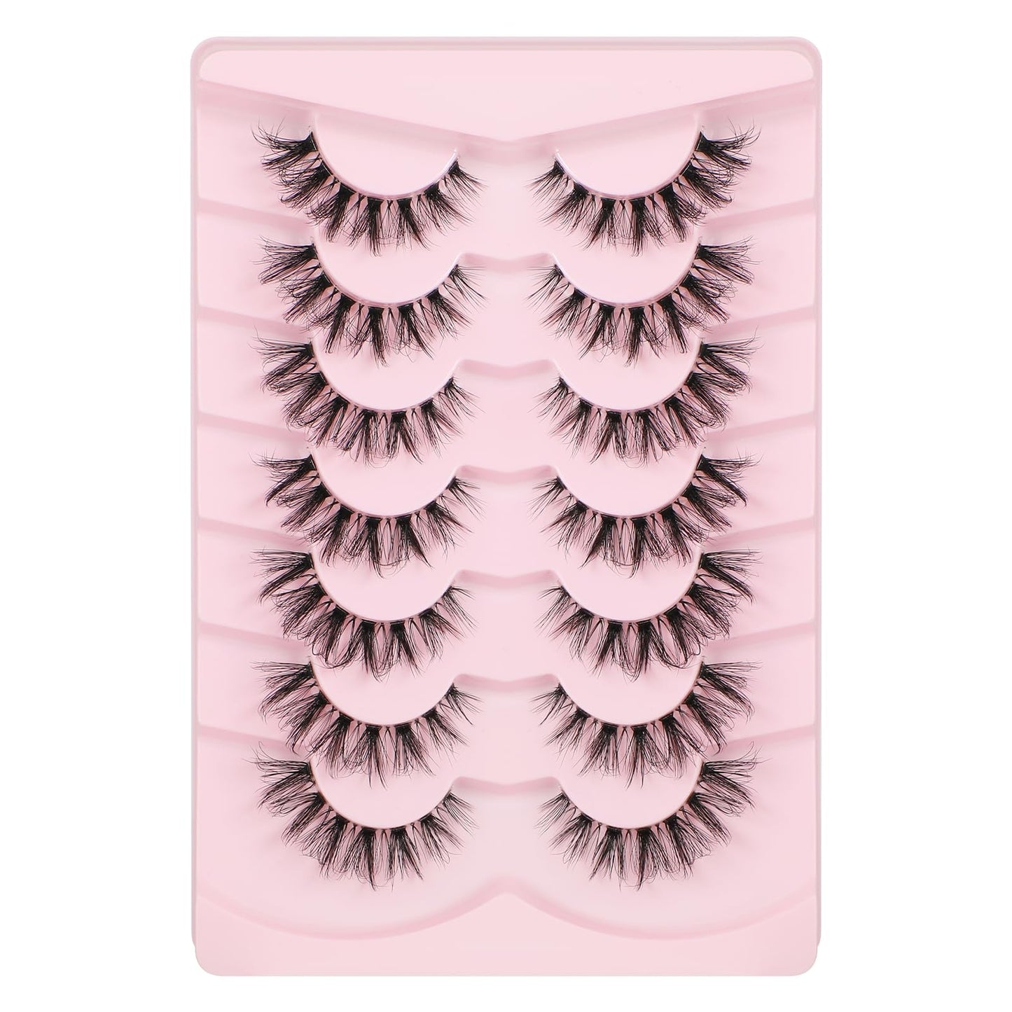 7 Pairs False Lashes 16MM Natural Look Fake Eyelashes Wispy Clear Band Faux Lash Volume Curl Soft Eyelash for Makeup Cosmetic Women Beauty DIY Extense Home