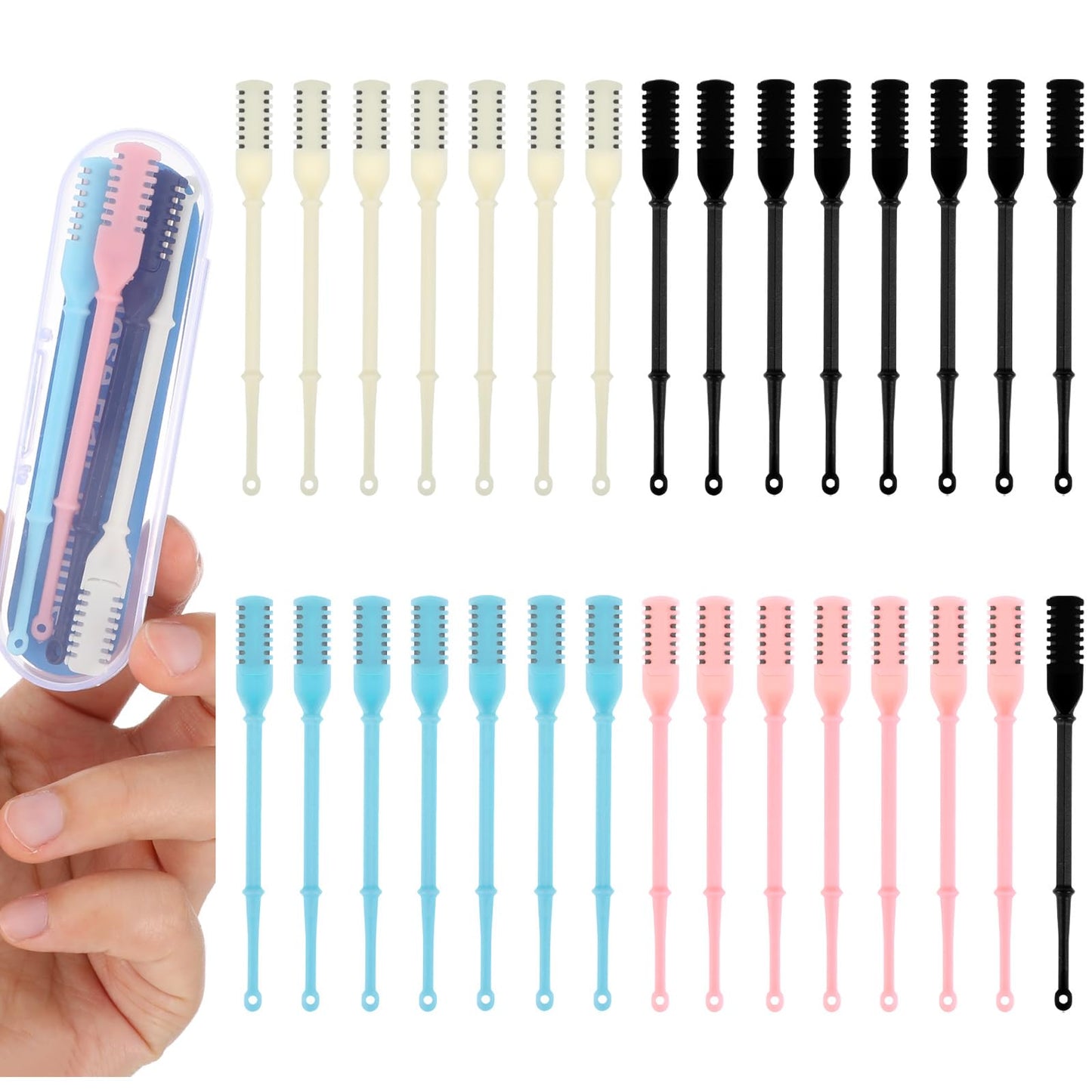 30Pcs Manual Nose Hair Trimmer - Rotating Nasal Hair Razor Cutter with Storage Box for Women and Men Double Sided Nose Hairs Cleaner Portable Nostril Remover Tools (Blue/White/Pink/Black)