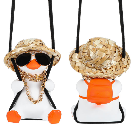 Sibba Cool Swinging Duck Car Hanging Ornament Cute Car Decor Duck On Swing Car Pendant Rear View Mirrior Interior Accessories Funny Swinging Duck Truck Decoration for Women Men Christmas