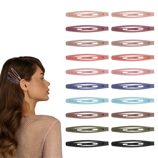 Wanmu 20 Pcs Hair Snap Clips, Metal Contour Barrettes Suitable for All Hair Types, Assorted Colors Pain-Free Hair Accessories for Women and Girls