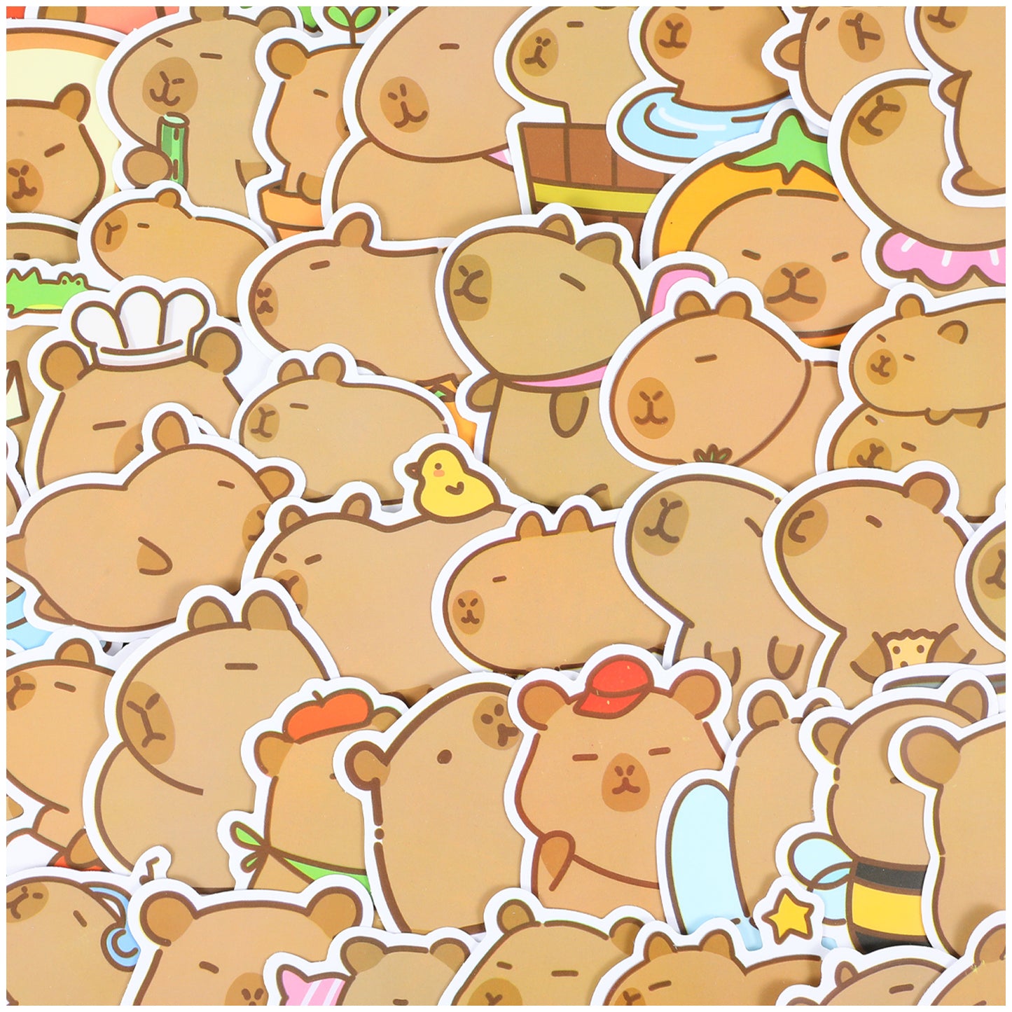 COMNICO Capybara Stickers, 102Pcs Cute Animal Stickers Waterproof Vinyl Brown Sticker Cartoon Animal Decals for Water Bottle Laptop Luggage Snowboard Guitar Scrapbook Skateboard Phone Women Men Gift