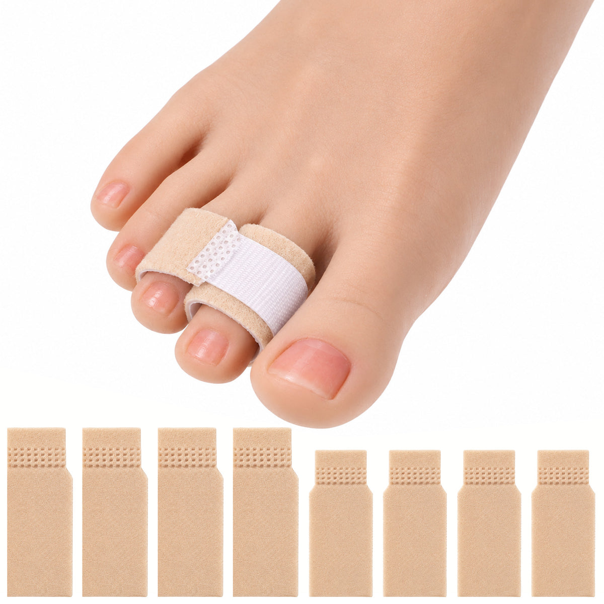Qianyu 8 Pcs Adjustable Toe Support Wraps for Women Men(Skin Color)