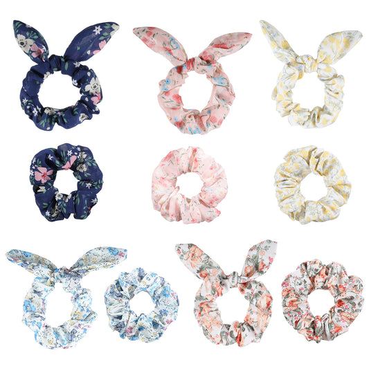 10Pcs Hair Scrunchies for Women Bunny Ear Scrunchies Hairties Cute Bow Ponytail Holder for Thick Hair Colorful Elastic Ropes Chiffon HairBand Accessories for Women Girls