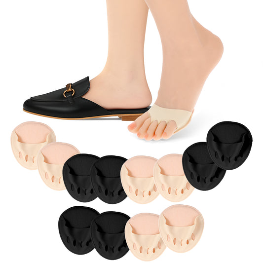 6 Pairs Ball of Foot Cushion Pads Sock with Padding Reusable Toe Topper Socks Sock Women's Toe Cover Invisible Toeless Half Socks Non-Skid Metatarsal Pads Sponge Shoe Protector for Foot High Heels