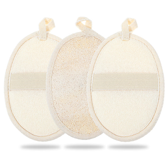 3Pcs Natural Loofah Exfoliating Body Scrubber Natural Body Scrubbers for Shower Exfoliator Lufa Bath Scrub Loofa Sponge Pad Large Lufas for Men and Women Beige