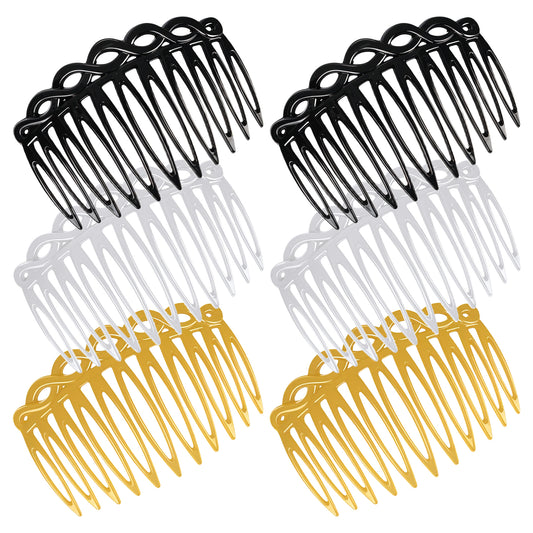 Sibba 6 Pieces Hair Combs for Women Accessories Plastic Hair Side Combs French Twist Comb Hair Clip Teeth Hair Clip Combs(2black, 2light brown, 2transparent)