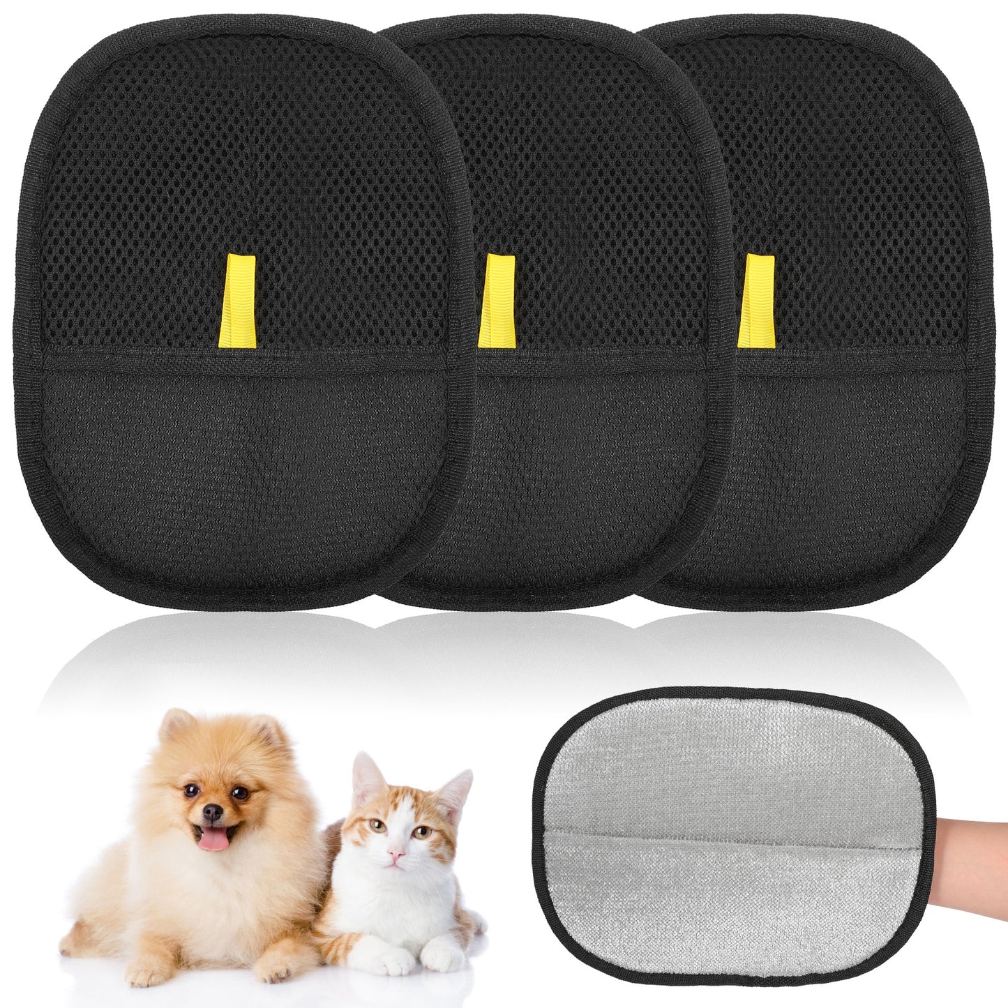 3 Pcs Electrostatic Pet Hair Removal Gloves Pets Static Removal Gloves Washable Reusable Cat Dog Electrostatic Hair Remover Grooming Glove Tool for Furniture Bed Sheets Couch Clothes Carpet Car Seat