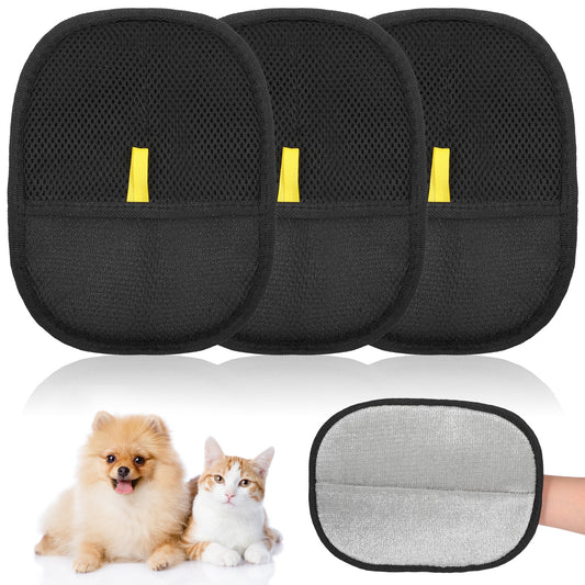 3 Pcs Electrostatic Pet Hair Removal Gloves Pets Static Removal Gloves Washable Reusable Cat Dog Electrostatic Hair Remover Grooming Glove Tool for Furniture Bed Sheets Couch Clothes Carpet Car Seat