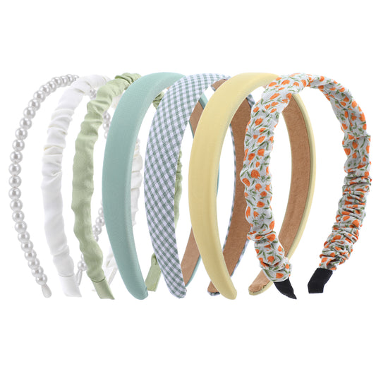 COMNICO Fashion Headbands for Women, 7 Pieces Non Slip Girls Headbands Set Cute Fabric Sparkly Multiple Color Hair Bands Hair Accessories for Women Girls Kids (Green)