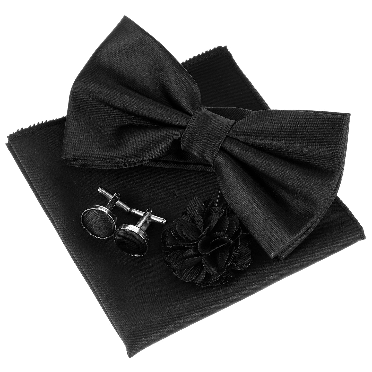 Dihemo 4pcs Solid Color mens Pre-tied Bow Tie and Pocket Square Cufflinks Sets, Classic Formal Tuxedo Bowties for Wedding Party
