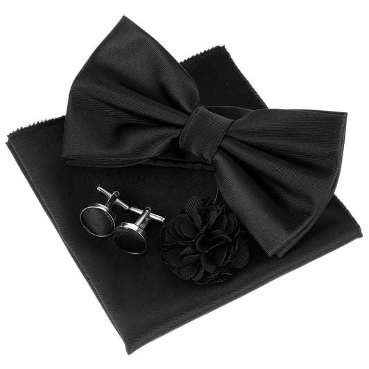 Dihemo 4pcs Solid Color mens Pre-tied Bow Tie and Pocket Square Cufflinks Sets, Classic Formal Tuxedo Bowties for Wedding Party