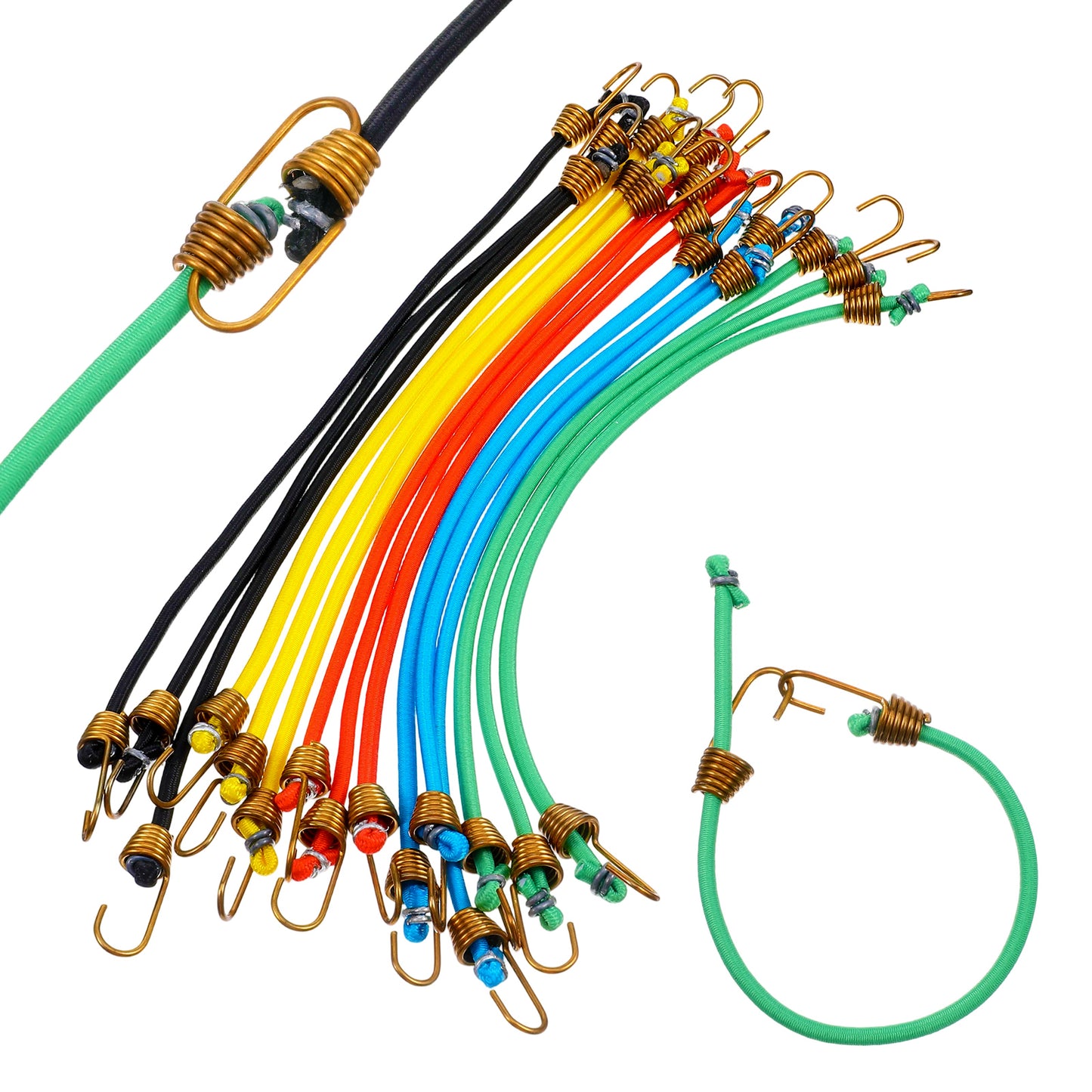 Wanmu 15 Pcs Mini Bungee Cords with Hooks, 10" Short Elastic Small Bungee Cords for Outdoor Camping Luggage Roof Racks Tents Tarps Bikes Car Rvs Hang Tool (Black, Green, Yellow, Orange, Blue)