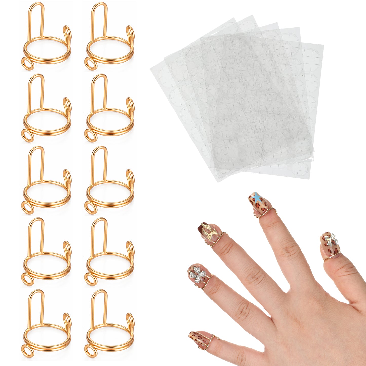 QFGasre 10 Pcs Wudu Nail Rings with 120 Pcs Adhesive Nail Tabs