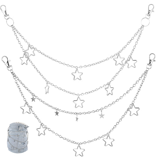 2Pcs Hip Hop Pants Chain Trousers Chain Goth Jean Star Punk Pocket Accessory for Women Layered Acrylic Keychains Cute Rock Belt Wallet for Men Waist Body Accessories for Girls Boys