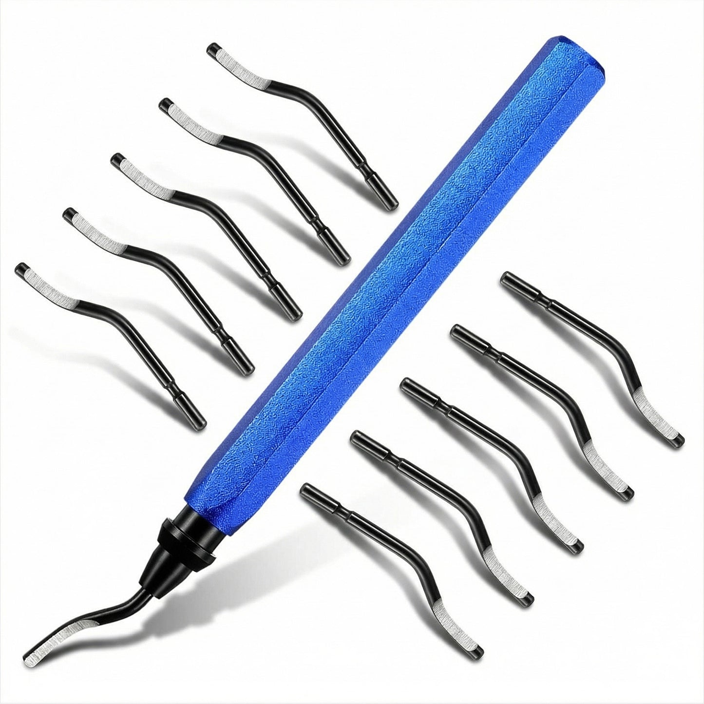 Hecila 11 Pcs Deburring Tool for 3D Printing Metal Deburring Tool Set with 10 Pcs High Speed Steel Blades Pipe De Burring Tools 360° Rotating Handle Hand Deburrer Plumbing Burr Removal Reamer Tools