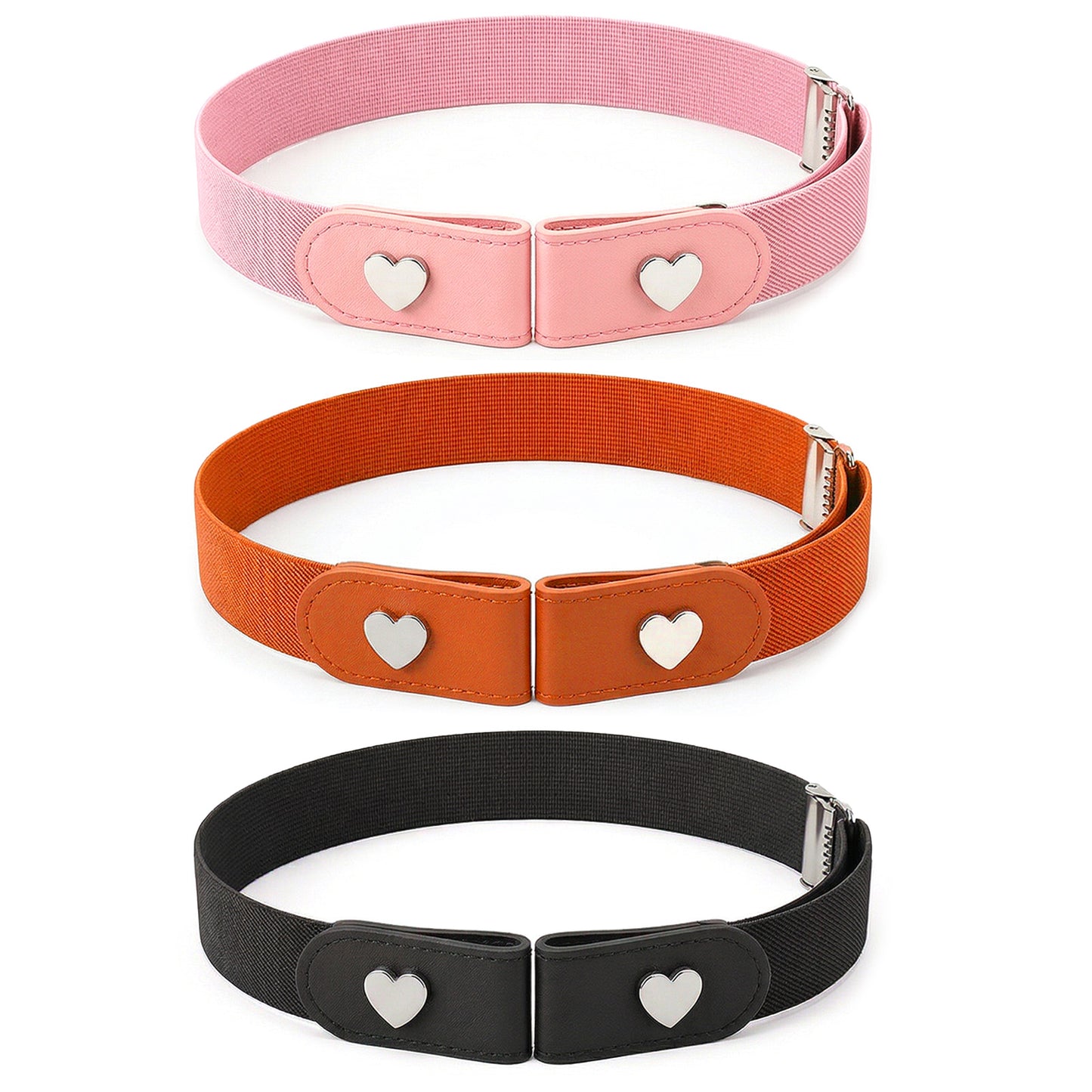 Ptwola 3 Pcs No Buckle Belts for Women Elastic Stretch Belts Invisible Comfortable Buckleless Belt for Jeans Pants Causal Dresses Skirts Travel