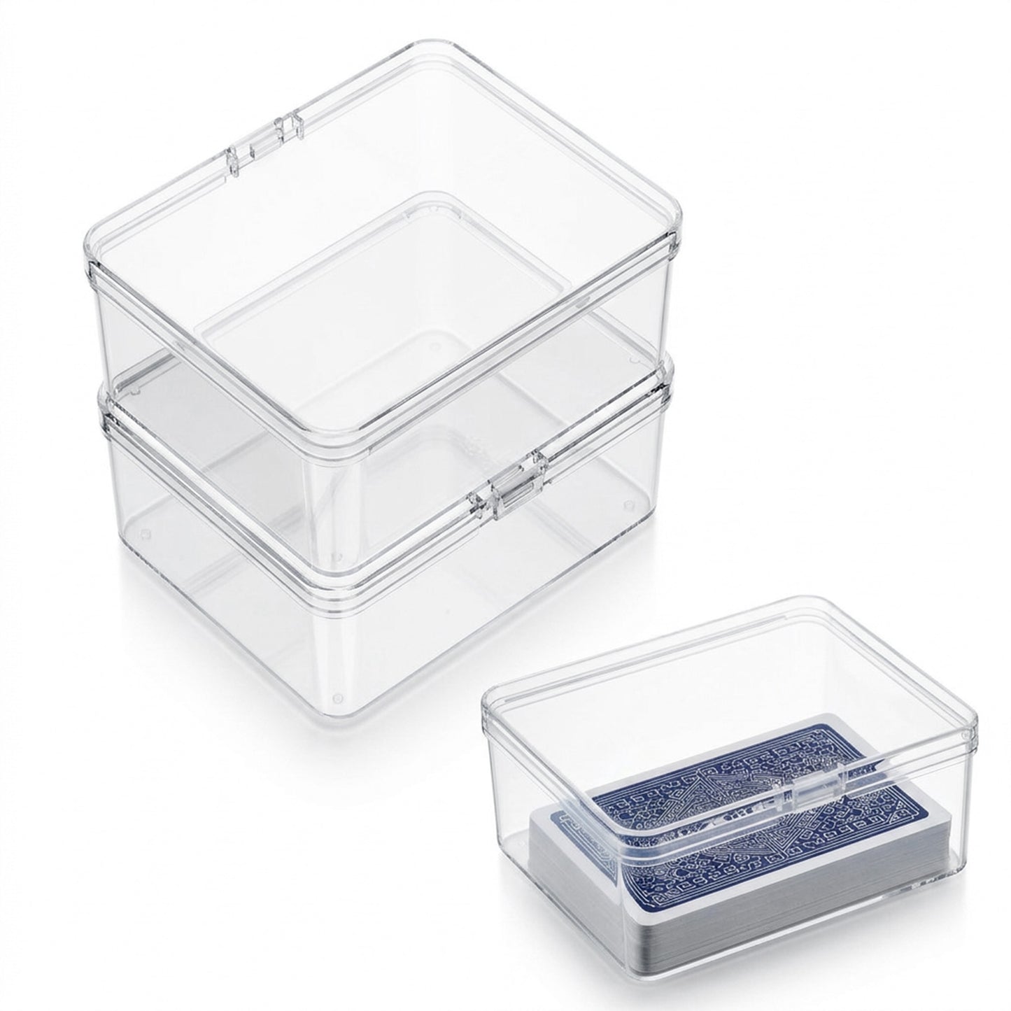 Gsbnjuy 2 Pack Plastic Game Card Storage Box Portable Empty Playing Card Box Organizer Clear High Capacity Cards Deck Boxes Standard Case Cards Holders 3.66 × 1.85 inch (NO cards)