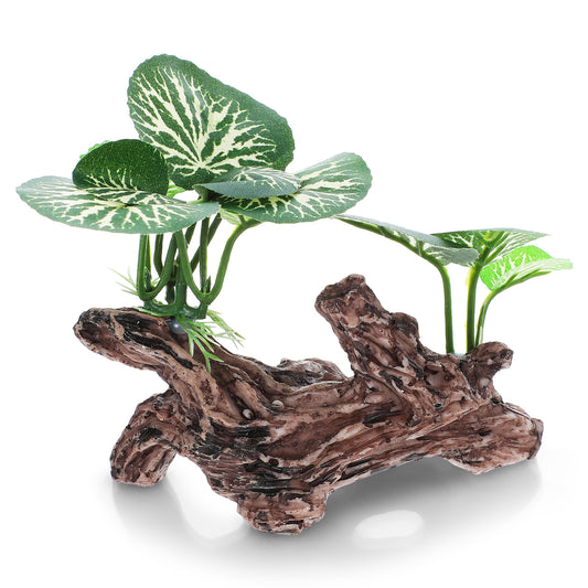 Wanmu Aquarium Decorations Fish Tank Decor, Artificial Plant Driftwood Cave Wood House, Plastic Betta Leaf Pad Foreground Ornament, Goldfish Bowl Accessories - Green