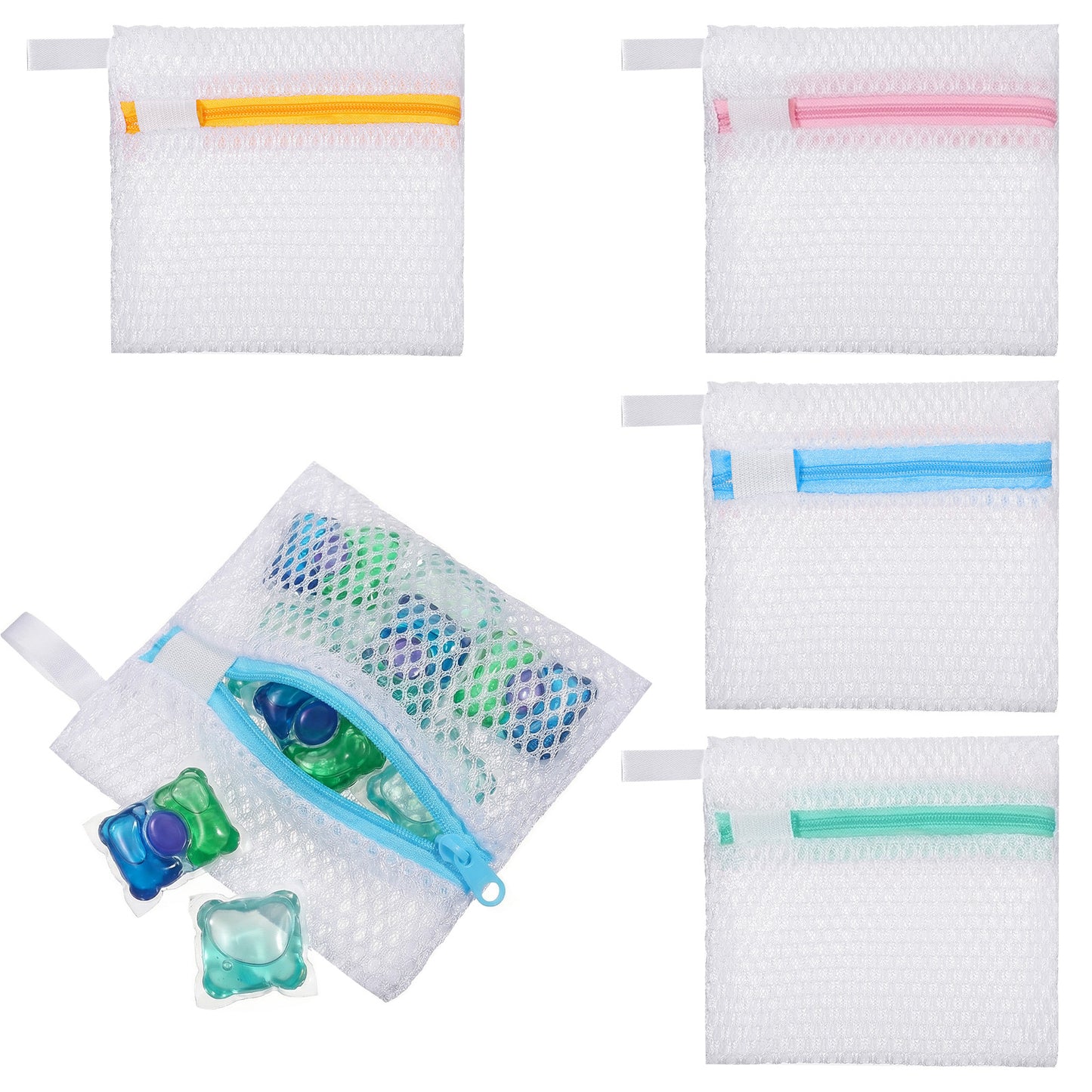Hadnves 4 PCS Laundry Pod Anti-Sticking Bag Reusable Laundry Mesh Bag with Zipper Mini Pods Dissolution Protection Pacs Secure Holder for Detergent Pods Scent Beads Washer Safe Delicates