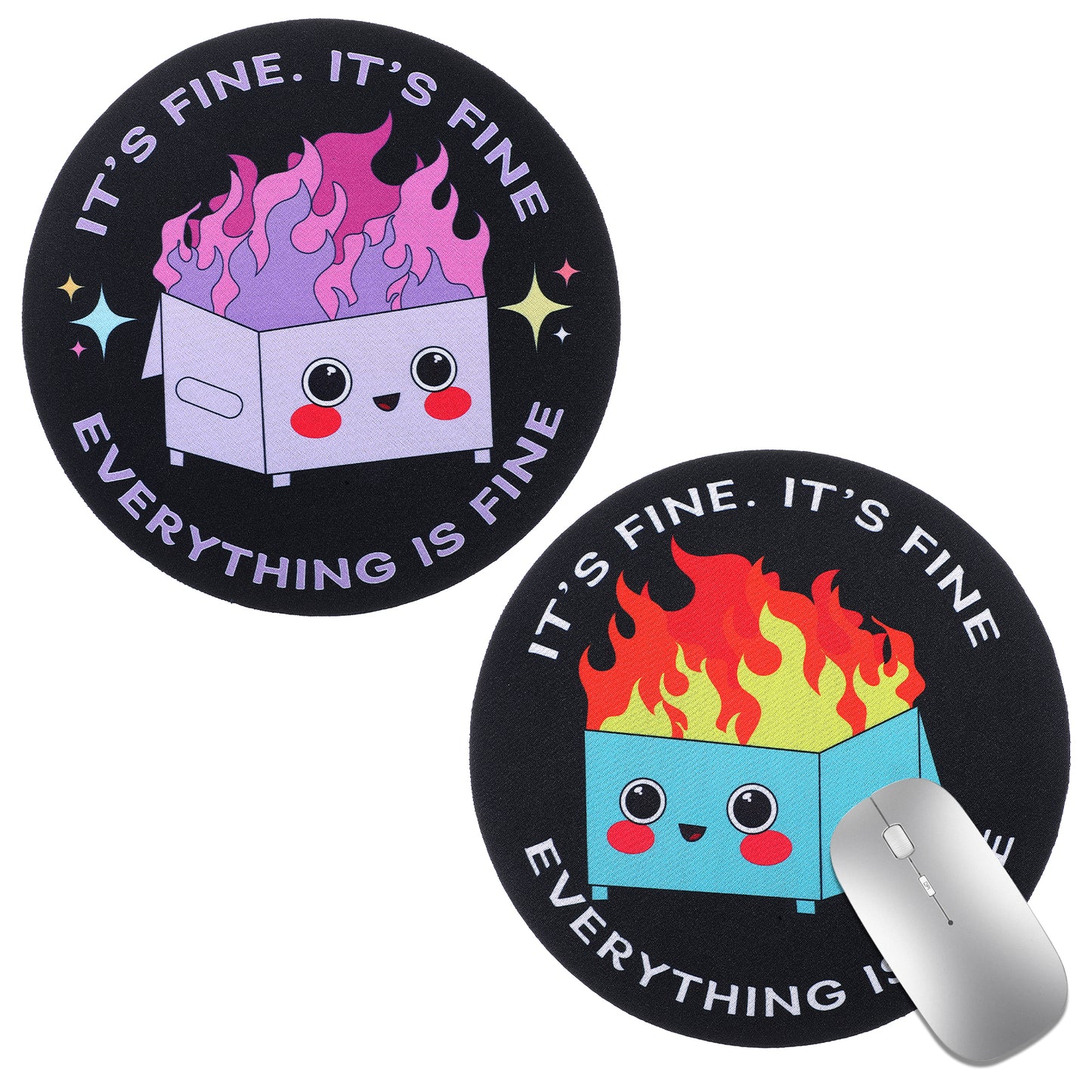 COMNICO Round Mouse Pad, 2Pcs Cute Funny Mousepad with Non-Slip Rubber Base Office Supplies Decor Desk Accessories Gaming Mouse Pad for Laptop Gaming