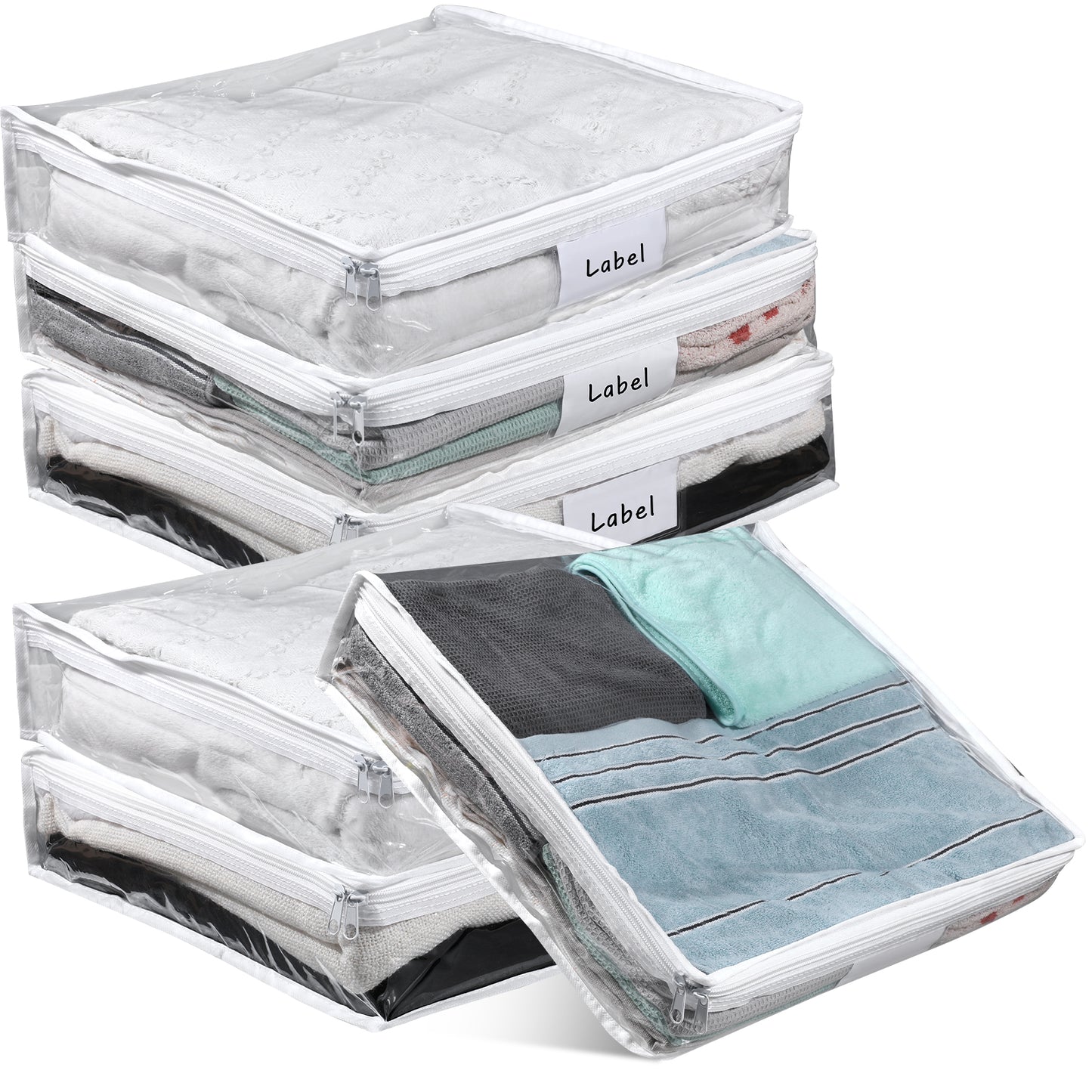 Dimeho 6 Packs Clear Zippered Storage Bags Plastic Sweater Bags with Zipper Closet Organizers Bag and Blanket Storage Bag for Linen Sweater Bed Sheet Clothes Pillow (15.35 × 13.77 × 3.7Inch)