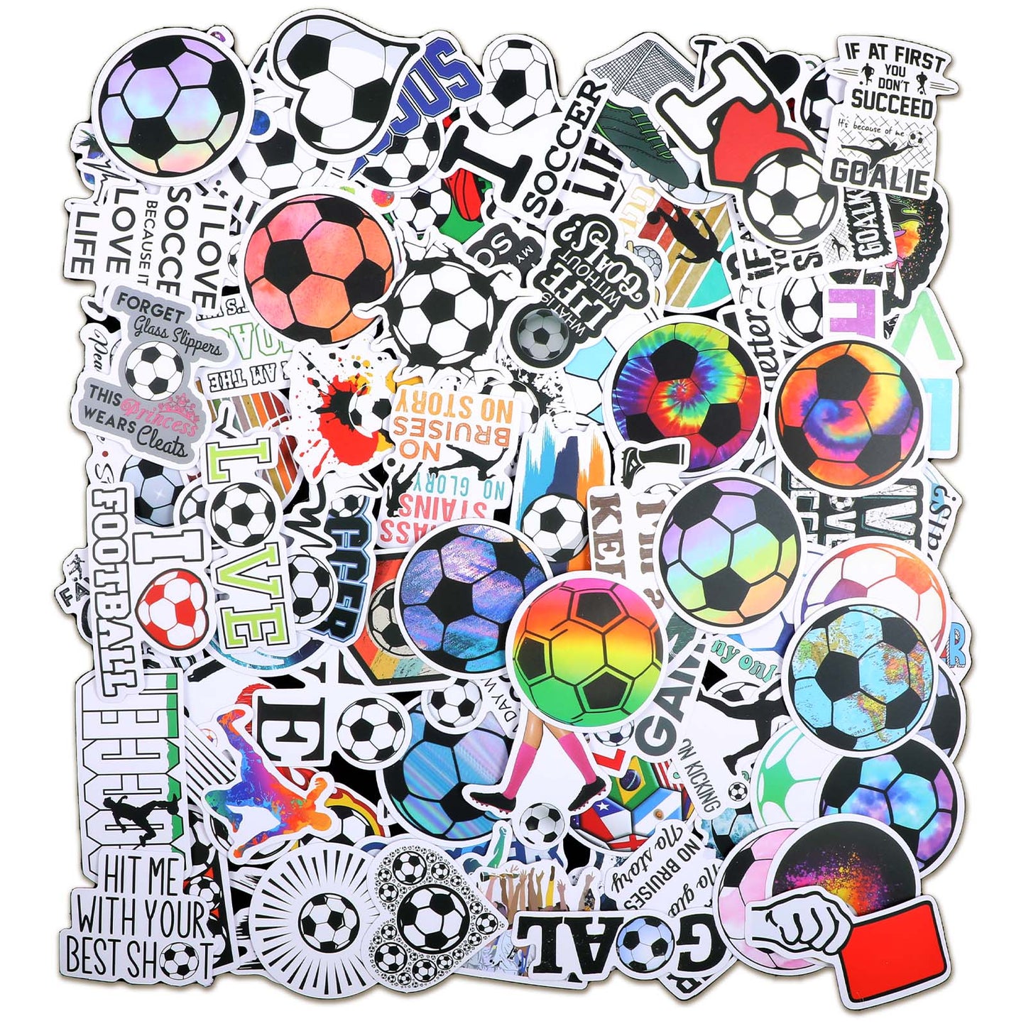 Wanmu 100Pcs Soccer Stickers for Kids, Vinyl Waterproof Scrapbook Stickers, Water Bottle Stickers Pack, Football Party Favors Gifts for Adults Teens Coach