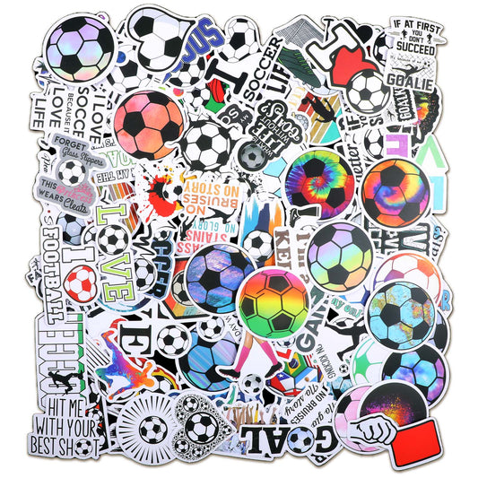 Wanmu 100Pcs Soccer Stickers for Kids, Vinyl Waterproof Scrapbook Stickers, Water Bottle Stickers Pack, Football Party Favors Gifts for Adults Teens Coach