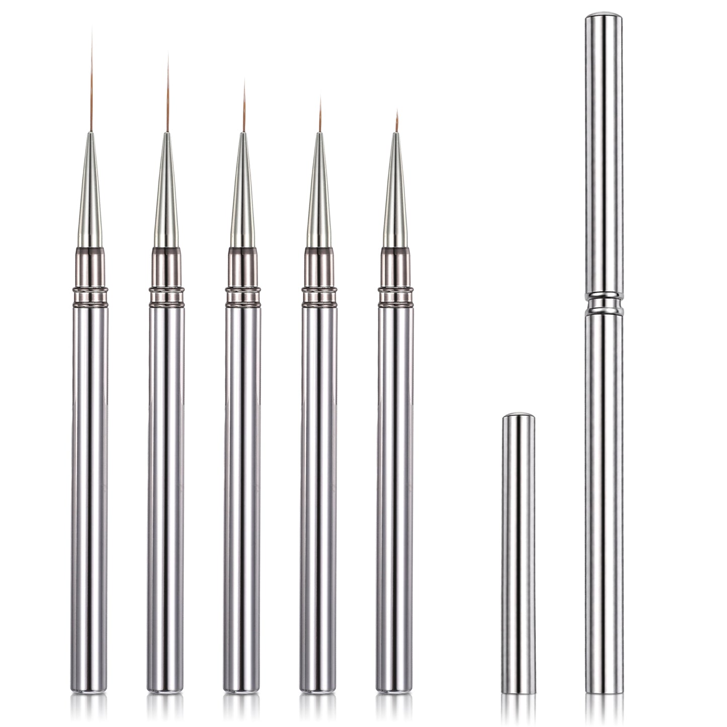 Hadnves 5 Pcs Nail Art Liner Brushes Thin Long Nail Striping Brush Professional Tiny Details Dotting Drawing Pen Metal Handle Striper Brush for Gel Nail Polish Salon DIY Manicure Size 6/9/12/15/18mm