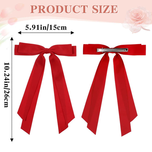 3PCS Silky Satin Hair Bows Hair Clip Bowknot Hair Ribbon Long Tail Tassel Ponytail Holder French Hair Barrettes Big Bows Hairpins Metal Hair Accessories for Women Girls Christmas Birthday